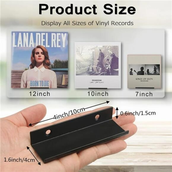 Set of 10 vinyl record wall mount shelves black metal album display storage rack - Picture 5 of 7